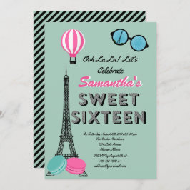 Sweet sixteenパリハッピーバースデー招待状カード 招待状