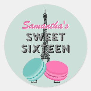 Sweet sixteenパリマカロン誕生日ステッカーの好意 ラウンドシール