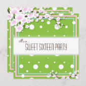 Sweet sixteenパーティの招待状-緑ピンク-ドット 招待状 (正面/裏面)