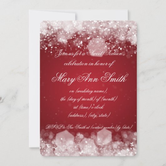 Sweet sixteenパーティーきらめくナイト2レッド 招待状 (正面)