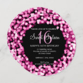 Sweet sixteenパーティーきらめくライトピンク 招待状 (正面/裏面)