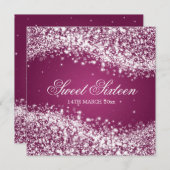 Sweet sixteenパーティーきらめく波ピンク 招待状 (正面/裏面)