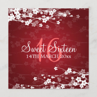 Sweet sixteenパーティーさくらんぼブロッサムレッド 招待状