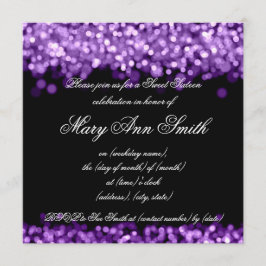 Sweet sixteenパーティーの輝く紫の光 招待状