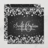 Sweet sixteenパーティーウィンタースパークルブラック 招待状 (正面/裏面)