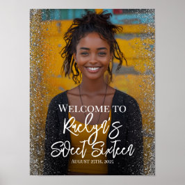 Sweet sixteenパーティーウェルカムサインと写真 ポスター