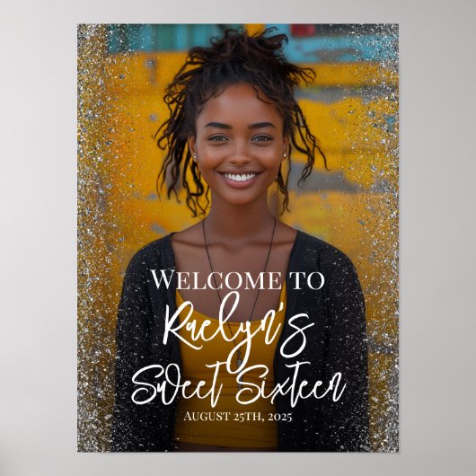 Sweet sixteenパーティーウェルカムサインと写真 ポスター (正面)