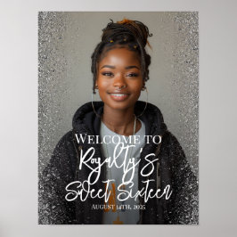 Sweet sixteenパーティーウェルカムサインと写真 ポスター