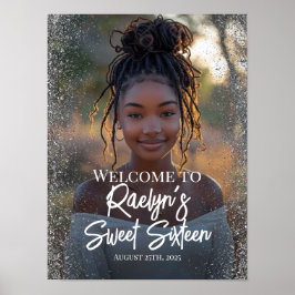 Sweet sixteenパーティーウェルカムサインと写真 ポスター