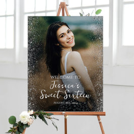 Sweet sixteenパーティーウェルカムサインと写真 ポスター