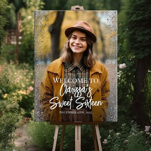 Sweet sixteenパーティーウェルカムサインと写真 ポスター