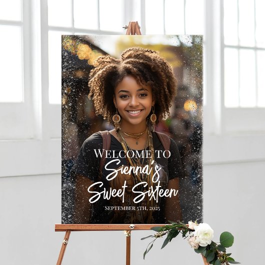 Sweet sixteenパーティーウェルカムサインと写真 ポスター
