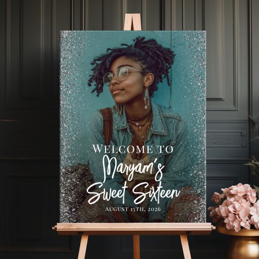 Sweet sixteenパーティーウェルカムサインと写真 ポスター