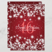 Sweet sixteenパーティーエレガント冬のスパークルレッド 招待状 (正面/裏面)