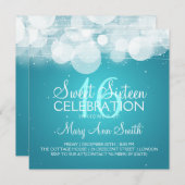 Sweet sixteenパーティーグロー&スパークルターコイズ 招待状 (正面/裏面)