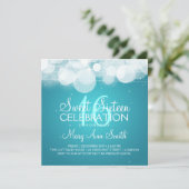 Sweet sixteenパーティーグロー&スパークルターコイズ 招待状 (スタンド正面)