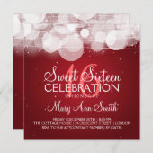 Sweet sixteenパーティーグロー&スパークルレッド 招待状 (正面/裏面)