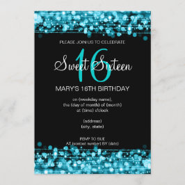 Sweet sixteenパーティースパークルズティール（緑がかった色）ブルー 招待状