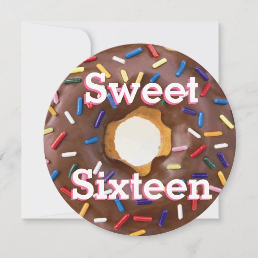 Sweet sixteenパーティーチョコレートとスプリンクルズドーナツ 招待状 (正面)
