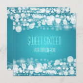 Sweet sixteenパーティーデ点々のあるコレーション青 招待状 (正面/裏面)