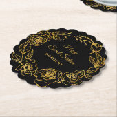 Sweet sixteenパーティールクセ金ゴールドバラフローラブラック ペーパーコースター (アングル)