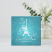 Sweet sixteenパーティーロマンティックパリブルー 招待状 (スタンド正面)