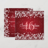 Sweet sixteenパーティー冬のスパークルレッド 招待状 (正面/裏面)