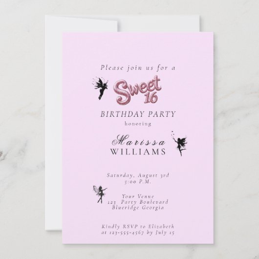 Sweet sixteenパーティー社交ダンスきらめくシャンデリア 招待状 (裏面)