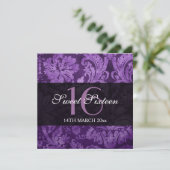 Sweet sixteenパーティー紫ヴィンテージパターン 招待状 (スタンド正面)