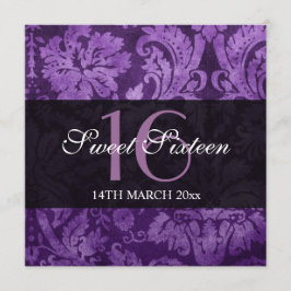 Sweet sixteenパーティー紫ヴィンテージパターン 招待状