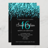 Sweet sixteenパーティー落下星ターコイズ 招待状 (正面/裏面)