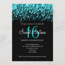 Sweet sixteenパーティー落下星ターコイズ 招待状