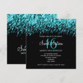 Sweet sixteenパーティー落下星ターコイズ 招待状 (正面/裏面)