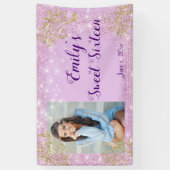 Sweet sixteenパーティー、ピンクグリッター、カスタムバナー 横断幕 (縦)