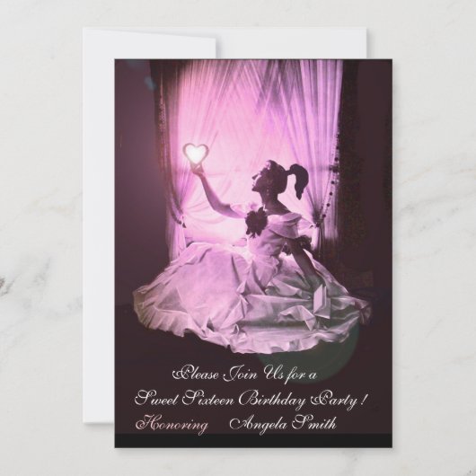 SWEET SIXTEENパーティー,レッドピンクルビーモノグラムブラック 招待状 (正面)