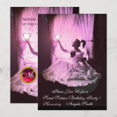 SWEET SIXTEENパーティー,レッドピンクルビーモノグラムブラック 招待状 (正面/裏面)