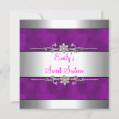 Sweet sixteenパープルシルバー誕生日 招待状 (正面)