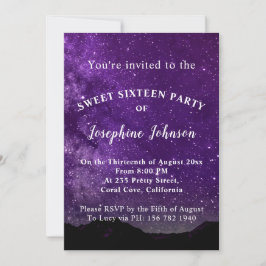 Sweet sixteenパープルスターズグリッター招待状 招待状