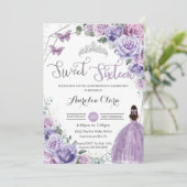 Sweet sixteenパープルフローラプリンセス16誕生日 招待状 (スタンド正面)