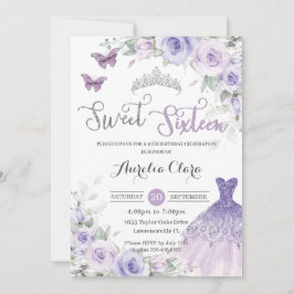 Sweet sixteenパープルフローラ16番目の誕生日ドレス 招待状