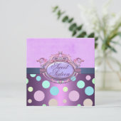 Sweet sixteenパープル水玉模様誕生日招待状 招待状 (スタンド正面)