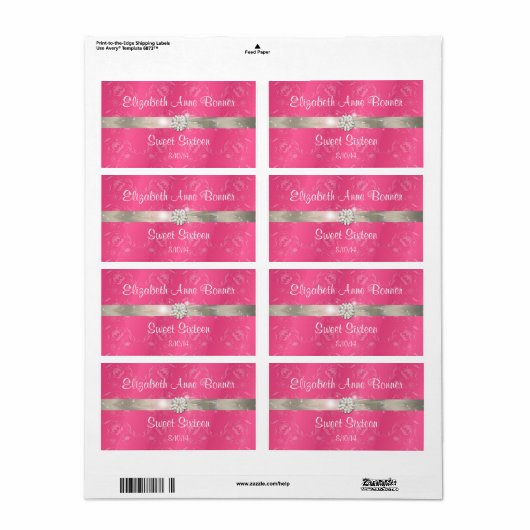 Sweet sixteenピンクと真珠のウォーターボトルラベル ラベル (フルシート)