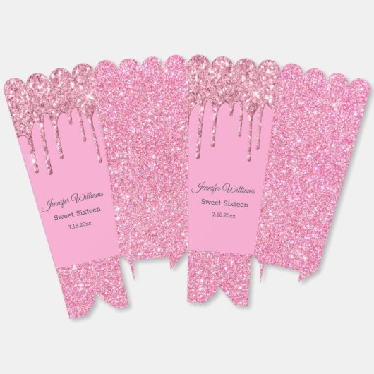sweet sixteenピンクのキラキラの滴るグリッター フェイバーボックス (見開き)