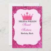 SWEET SIXTEENピンクグリッターメイクアップ誕生日 招待状 (裏面)
