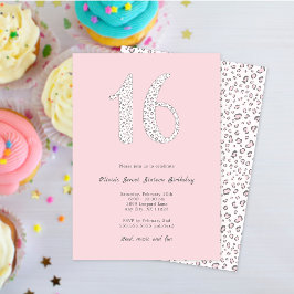 Sweet sixteenピンクグレーレオパード誕生日 招待状