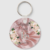 Sweet sixteenピンクサテンフラワーズパーティーの好意 キーホルダー (正面)