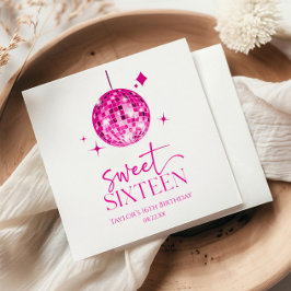 Sweet sixteenピンクディスコボール16thバースデーパーティー スタンダードカクテルナプキン