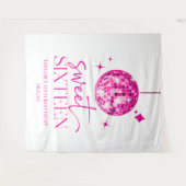 Sweet sixteenピンクディスコボール16thバースデーパーティー タペストリー (正面(横))