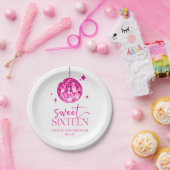 Sweet sixteenピンクディスコボール16thバースデーパーティー ペーパープレート (パーティー)