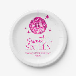 Sweet sixteenピンクディスコボール16thバースデーパーティー ペーパープレート